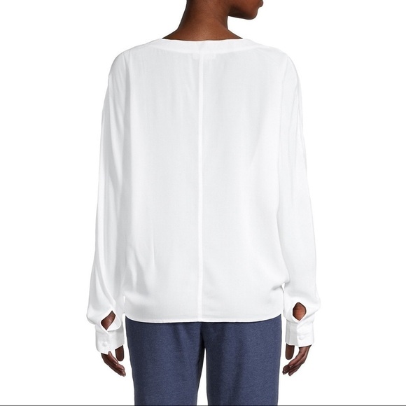 BeachLunchLounge Knotted Hem Top White Button Front Dolman Sleeve White Chic M - Picture 2 of 12